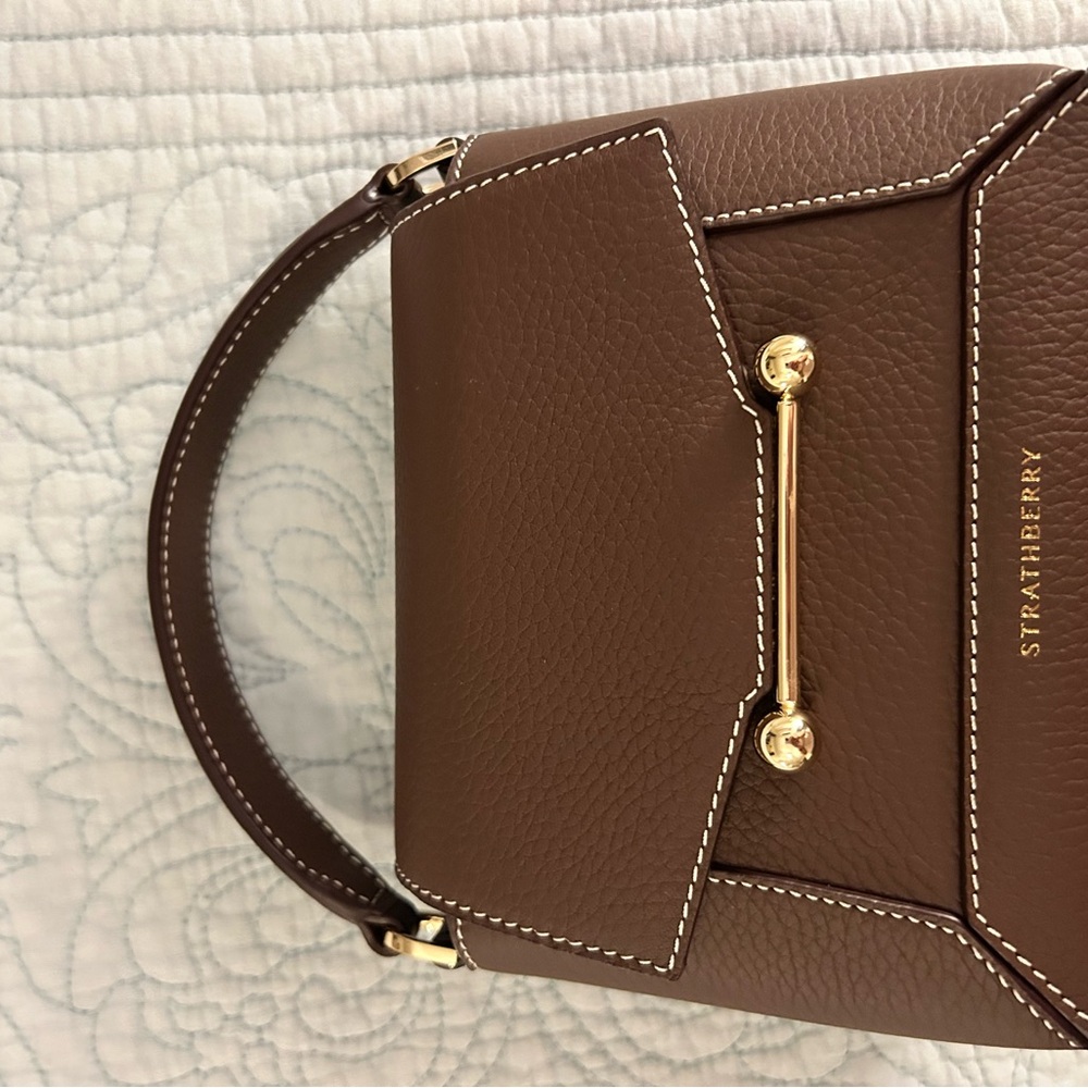 STRATHBERRY Mosaic Nano Leather Top-Handle Handbag Crossbody in Chocolate Brown - Picture 2 of 16